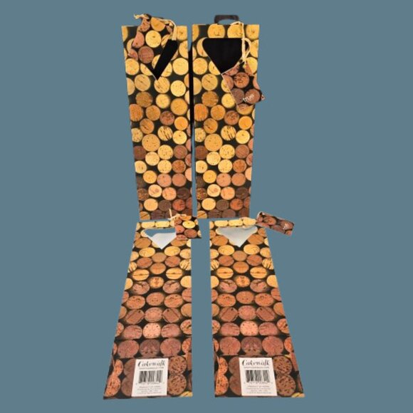 4 Wine Gift Bags Cakewalk Bottle Corks Pattern Fits Single Bottle - Picture 1 of 4